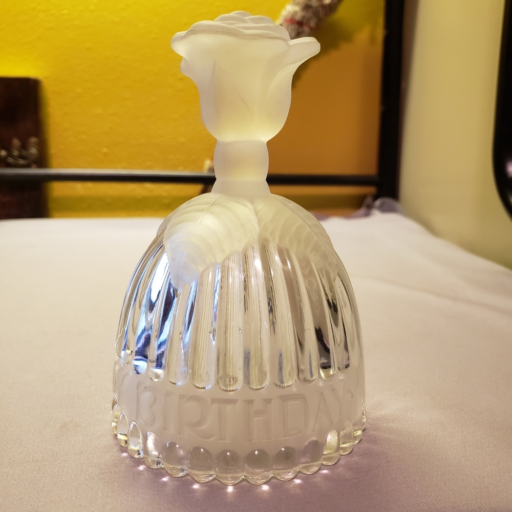 Vtg 70s Goebel Crystal Frosted Rose Birthday Bell - Picture 6 of 10